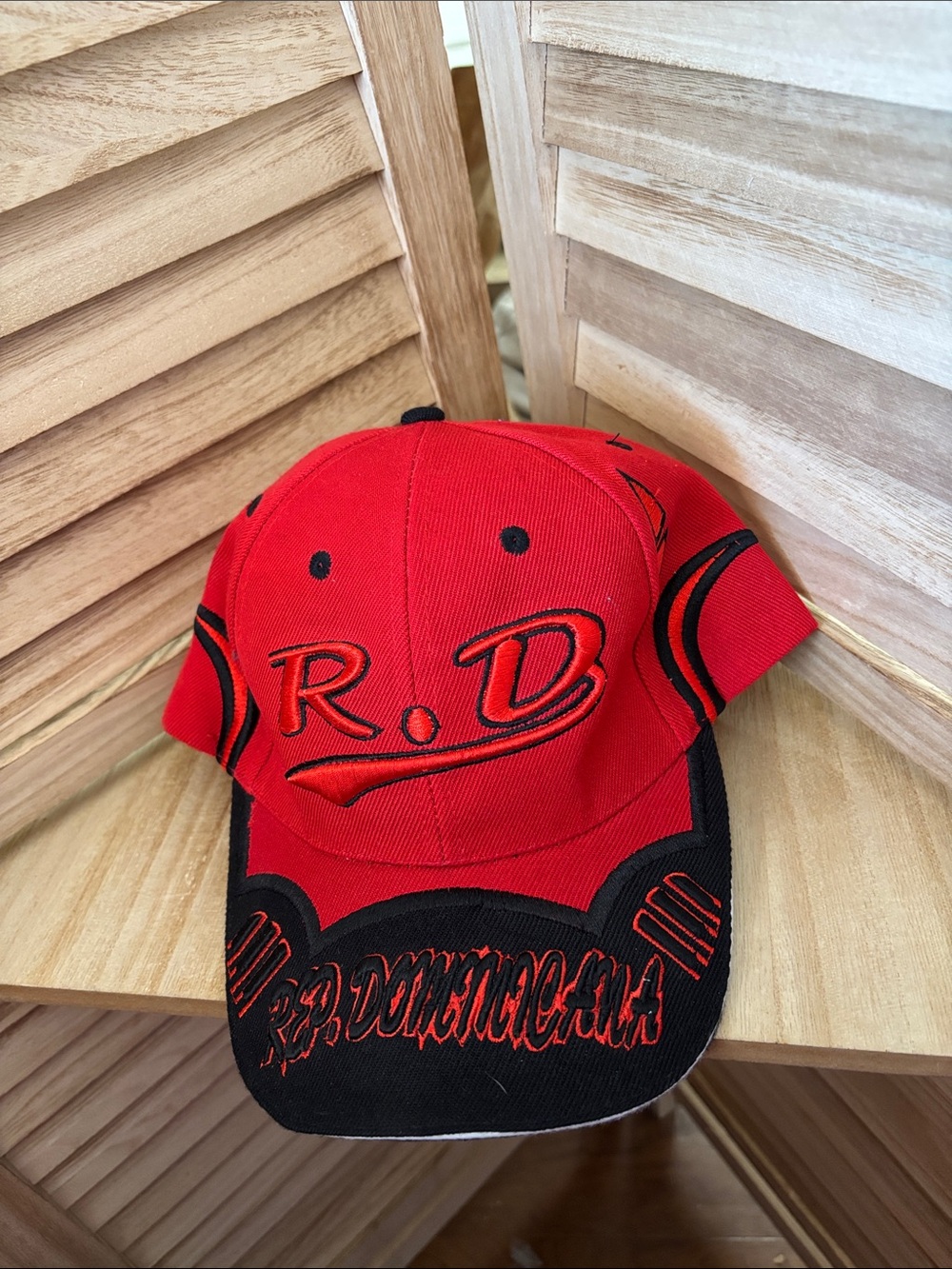 Red Dominicana Baseball Cap with R.D. Embroidered Strap